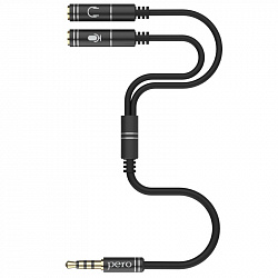 Разветвитель аудио PERO AD08 PREMIUM AUX SPLITTER MIC + SPEAK, черный