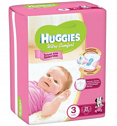 Подгузники Huggies Ultra Comfort 5-9 кг для девочек 21шт, 590 гр