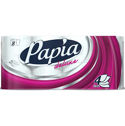 HAYAT "Papia Deluxe" Туалетная бумага белая четырёхслойная, 8 шт