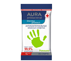 Влажные салфетки Aura Ромашка антибактериальные 15 шт
