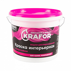 Краска водно-дисперсионная интерьерная суперстойкая Krafor, 6,5 кг, белая