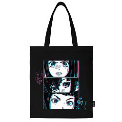 Сумка шоппер BRAUBERG PREMIUM, канвас, 40х35 см, на кнопке, карман, черный, "Anime face", 271903