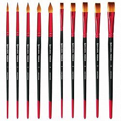 Кисти BRAUBERG PREMIUM, набор 10шт. (синтетика, круглые №1,2,3,5,8, плоские №2,4,6,8,10), 201027