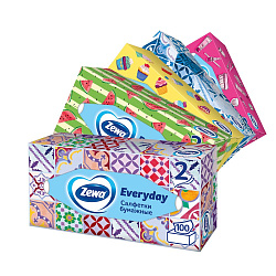 ZEWA 100шт Салфетки косметические Everyday 2-х слойные, в картонном боксе, белые