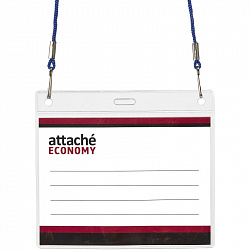 Бейдж Attache Economy 108x126 150мкм,шнур.2заж 45см син,вклад.90x120 5шт/уп