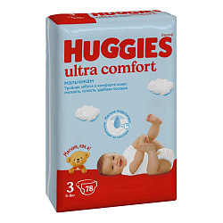 HUGGIES Ultra Comfort 3 разм (5-9 кг) S/M (Midi) Подгузники 78 шт. Д/МАЛЬЧ