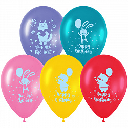 Воздушные шары, 10шт., М12/30см, MESHU "Happy birthday", пастель, ассорти