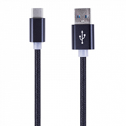 Шнур USB 3.1 type C (male)-USB 2.0 (male) в тканевой оплетке 1 м черный REXANT
