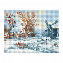 Алмазная мозаика ТРИ СОВЫ "Зима в деревне", 30*40см, холст, картонная коробка с пластиковой ручкой арт. 344287