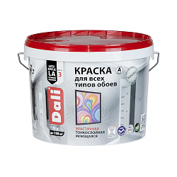 Краска для обоев Dali, акриловая, глубокоматовая, база A, супербелая, 9 л