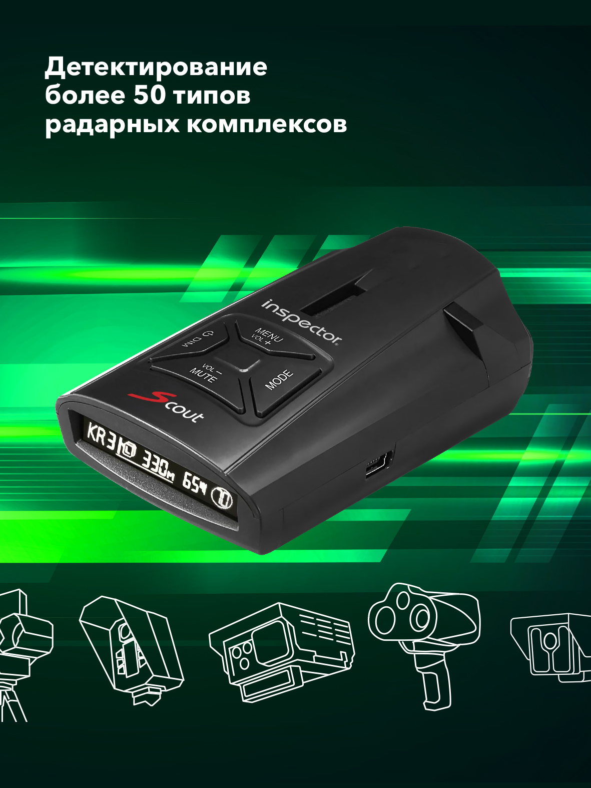 Сигнатурный радар-детектор радар-детектор с LNA-усилителем Inspector Scout