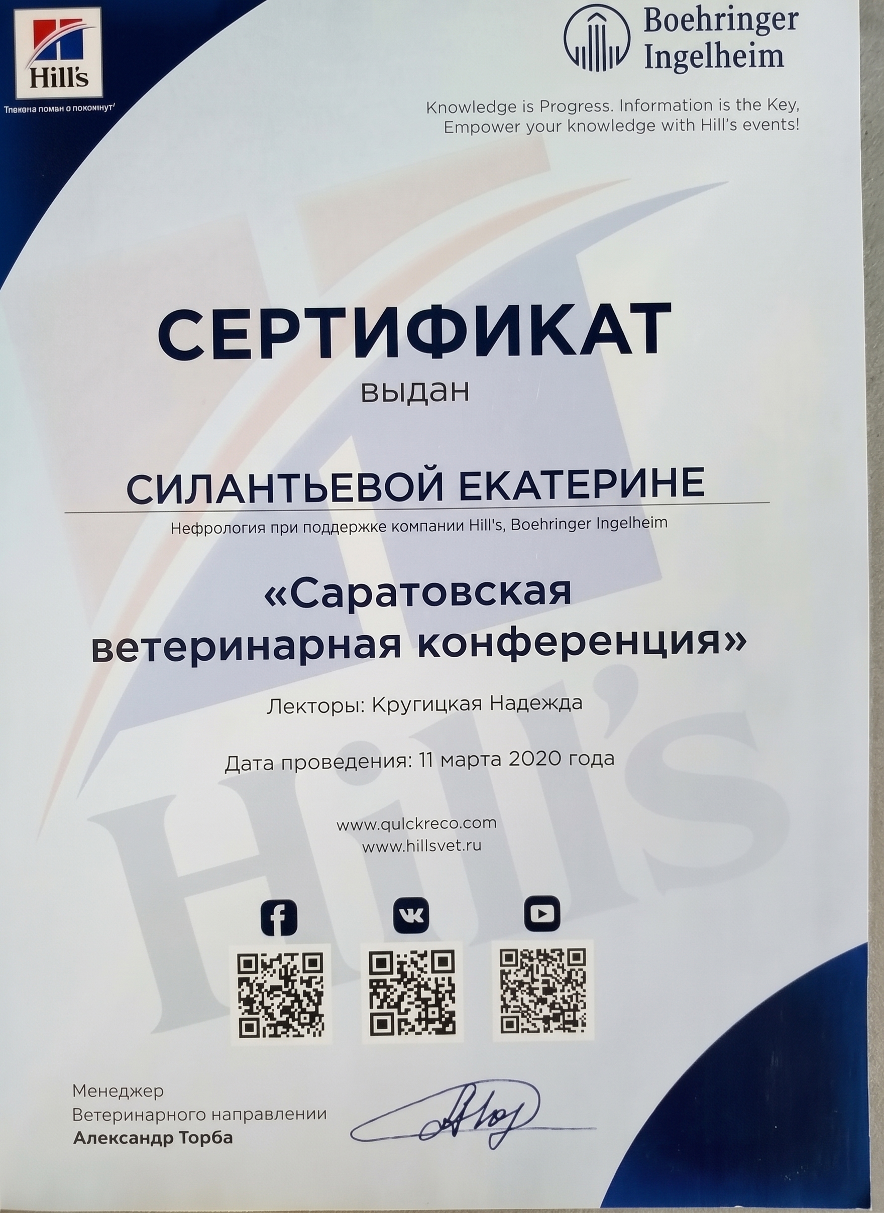 Диплом или сертификат врача Силантьева Екатерина Александровна