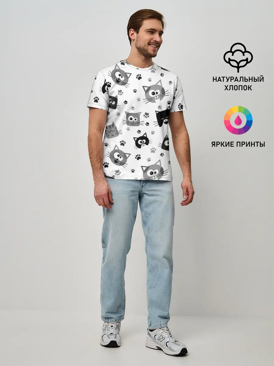 Мужская базовая футболка / Котики | ЧБ
