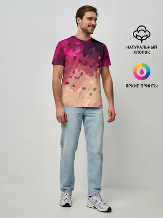 Мужская базовая футболка / Бежево-малиновый абстрактный