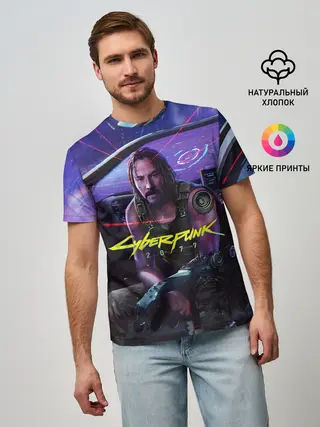 Мужская базовая футболка / CYBERPUNK 2077 - КИАНУ