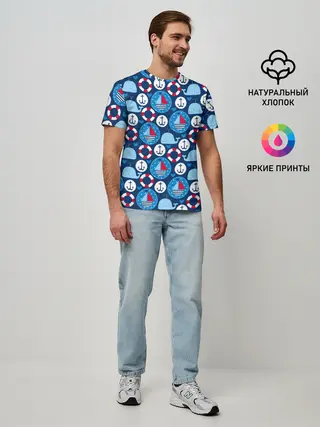 Мужская базовая футболка / Киты и яхты