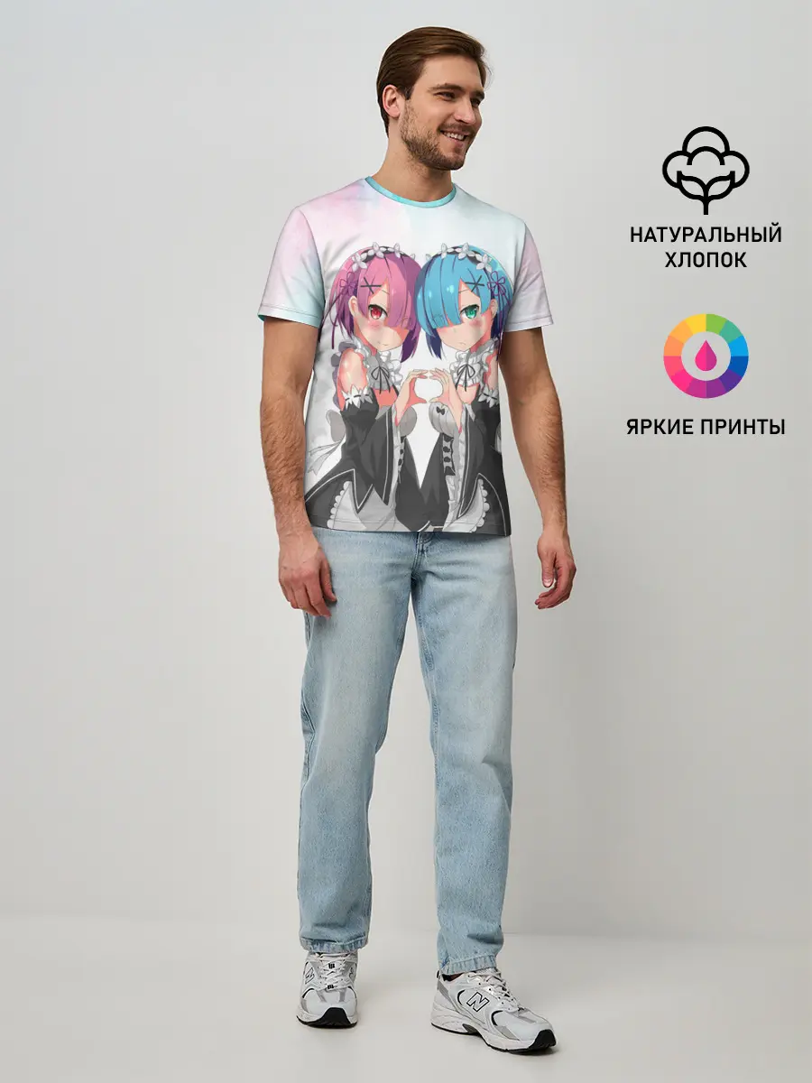 Мужская базовая футболка / Re:Zero, Рам и Рем