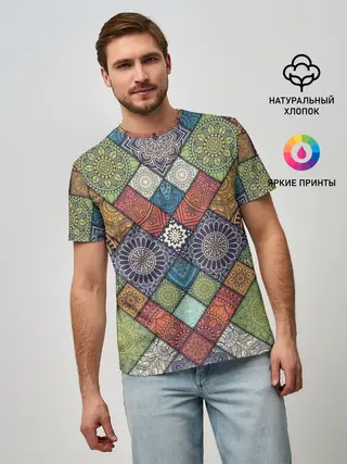 Мужская базовая футболка / ЛОСКУТНАЯ ВЫШИВКА