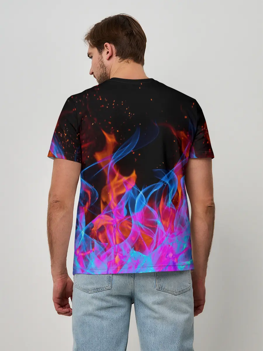 Мужская базовая футболка / ТРИ ОГНЯ / FIRE / СИНИЙ ОГОНЬ