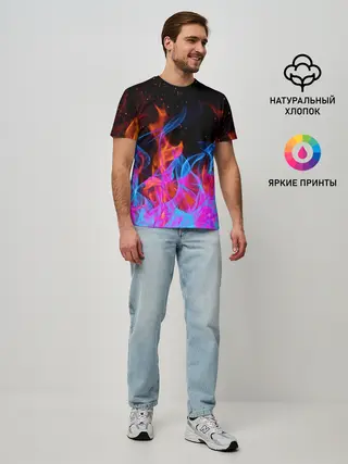 Мужская базовая футболка / ТРИ ОГНЯ / FIRE / СИНИЙ ОГОНЬ