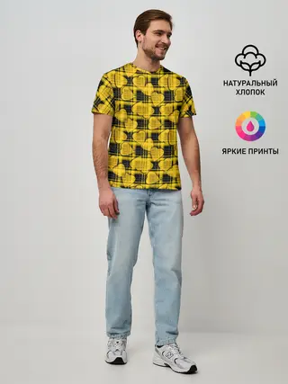 Мужская базовая футболка / Желто-черный модный узор