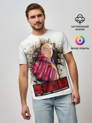 Мужская базовая футболка / Сайтама пробивая стены One Punch-Man