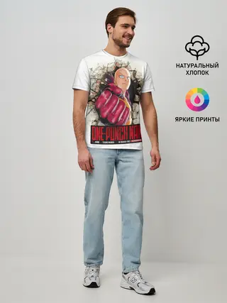 Мужская базовая футболка / Сайтама пробивая стены One Punch-Man