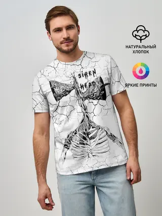 Мужская базовая футболка / Сиреноголовый Трещины Надпись