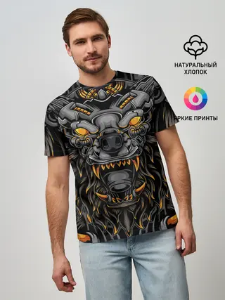 Мужская базовая футболка / Хищный лев киборг