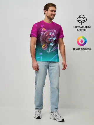 Мужская базовая футболка / RETRO CYBER BEAR NEON