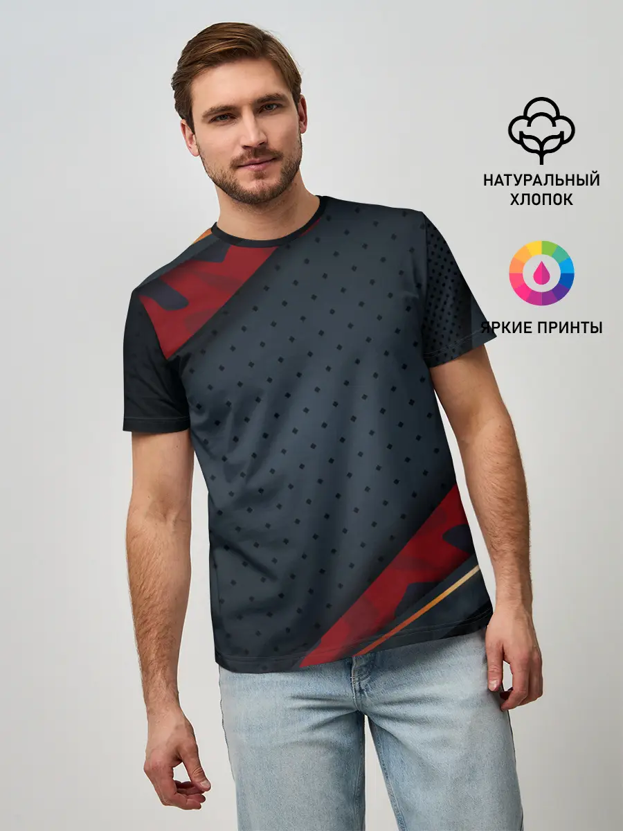 Мужская базовая футболка / 3D Dark red & black