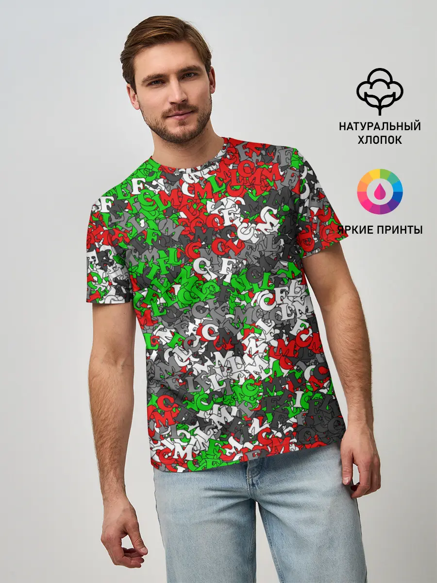 Мужская базовая футболка / Камуфляж с буквами FCLM