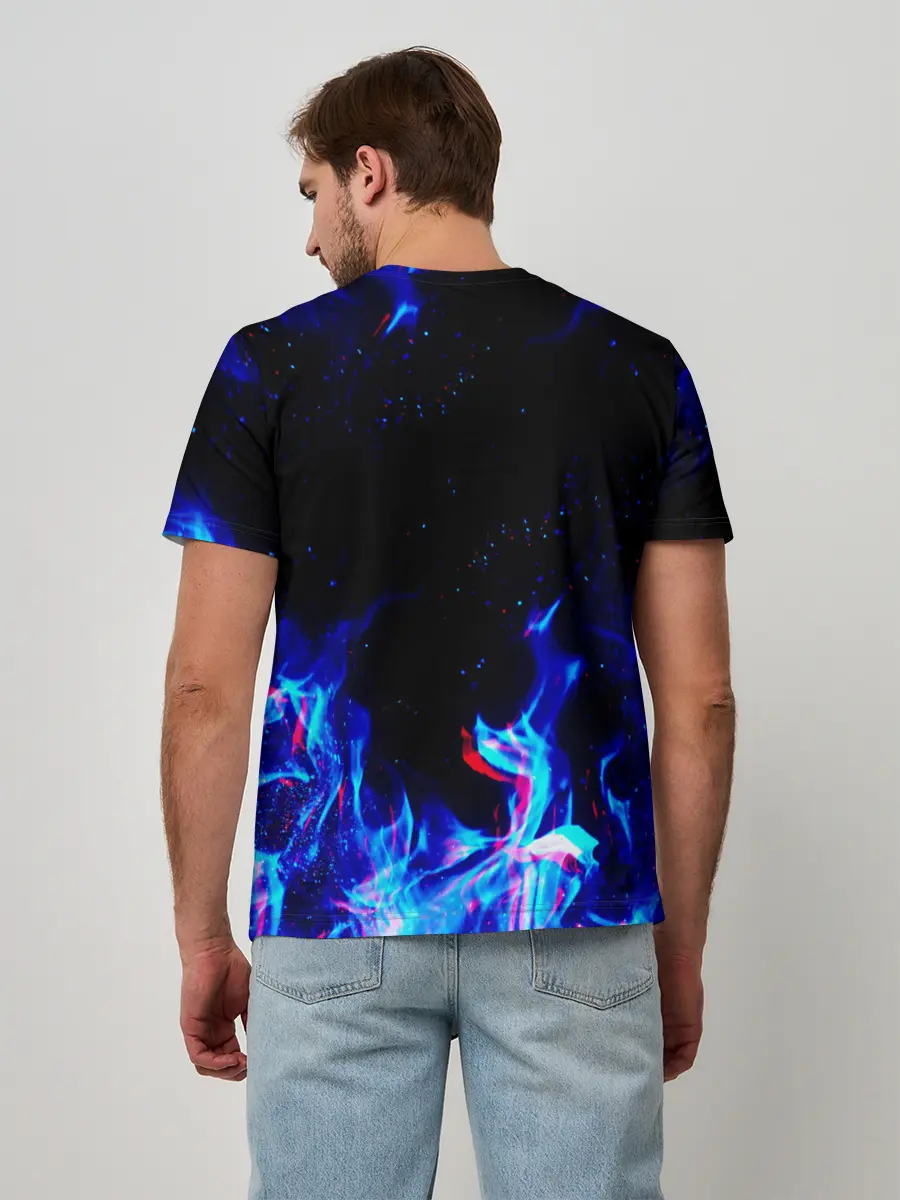 Мужская базовая футболка / СИНИЙ ОГОНЬ ГЛИТЧ | BLUE FIRE GLITCH