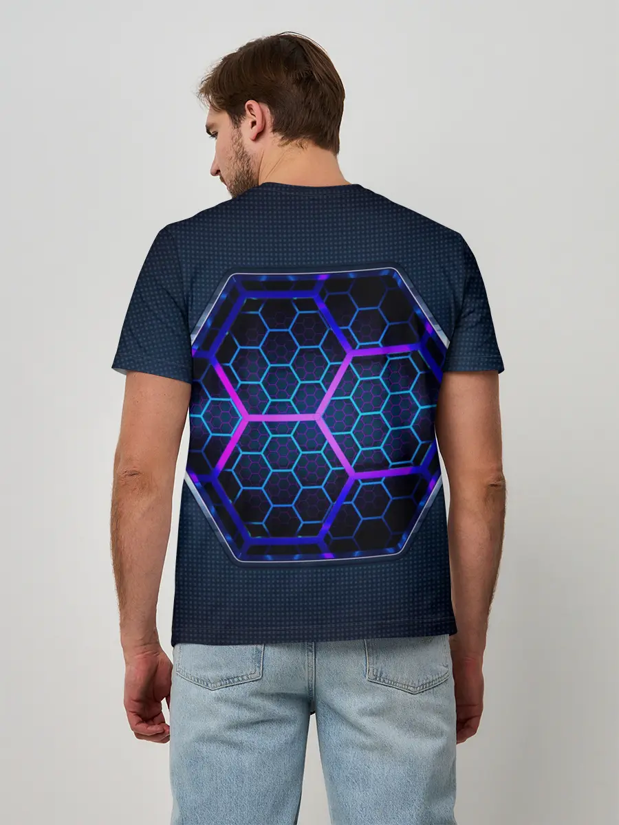 Мужская базовая футболка / Цветные соты 3D