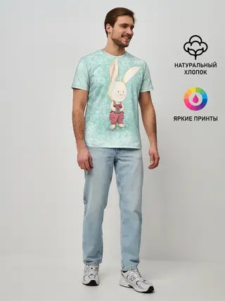 Мужская базовая футболка / Зайчик с подарком
