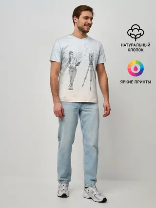 Мужская базовая футболка / Девушка с контроллером