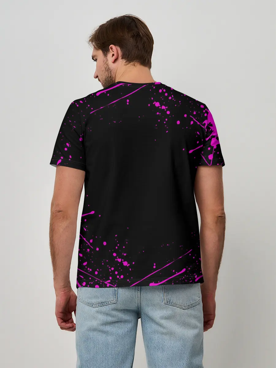 Мужская базовая футболка / Дзётаро указывает фиолетовые брызги