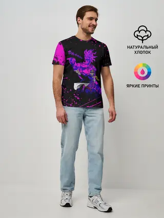 Мужская базовая футболка / Дзётаро указывает фиолетовые брызги