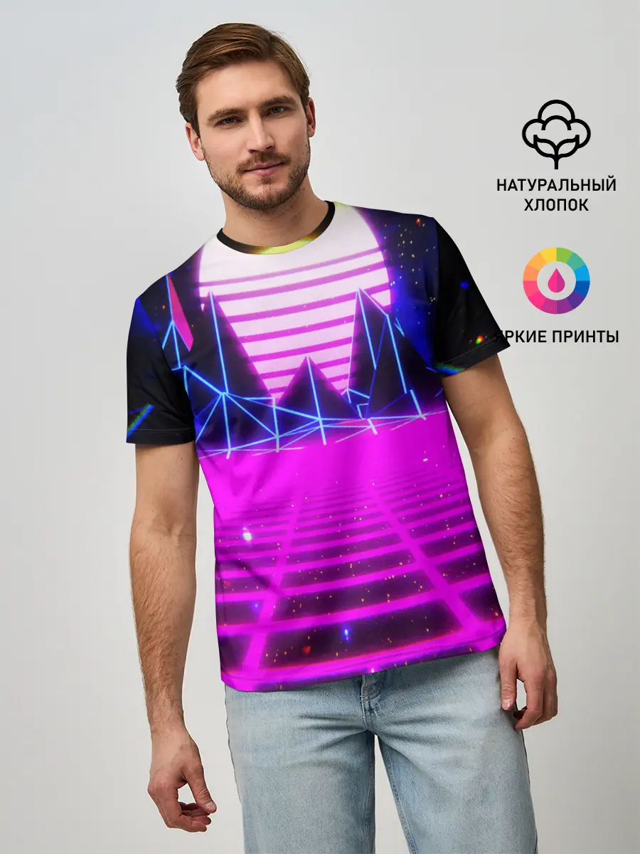 Мужская базовая футболка / Ретро Стиль неон