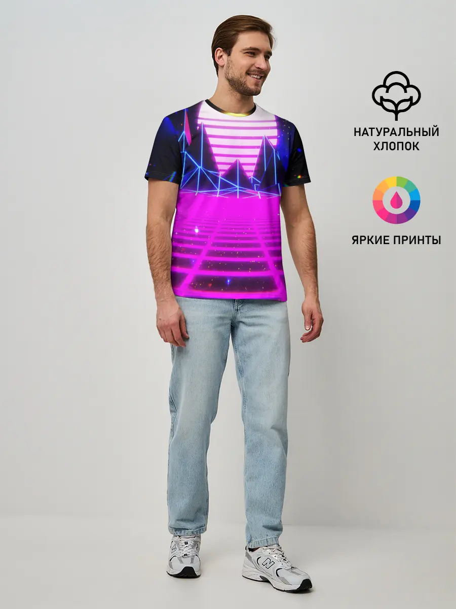 Мужская базовая футболка / Ретро Стиль неон