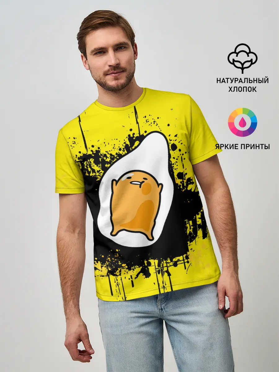 Мужская базовая футболка / веселое яйцо на черном фоне
