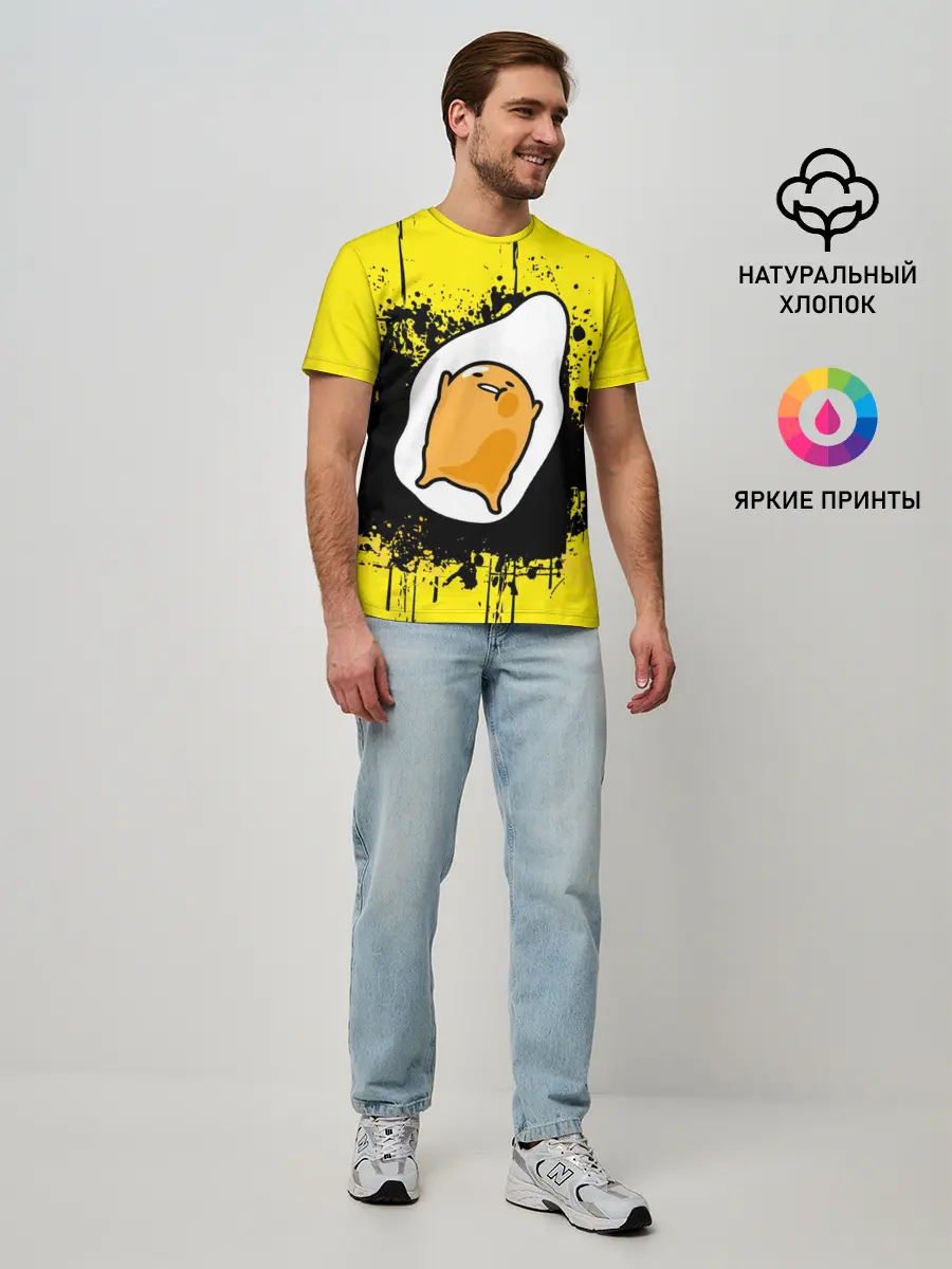 Мужская базовая футболка / веселое яйцо на черном фоне