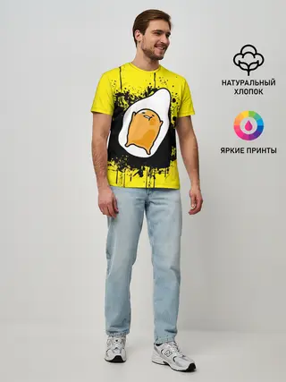 Мужская базовая футболка / веселое яйцо на черном фоне