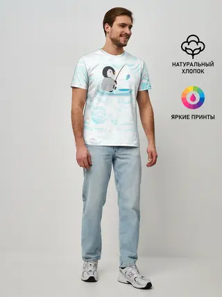 Мужская базовая футболка / Пингвин рыбачит