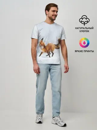 Мужская базовая футболка / Зимняя лисичка