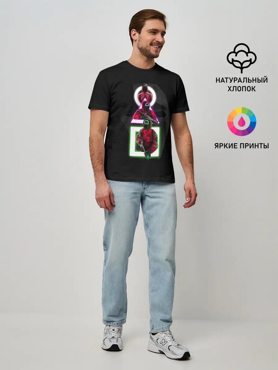 Мужская базовая футболка / ИГРА В КАЛЬМАРА | ПЕРСОНАЖИ В МАСКАХ