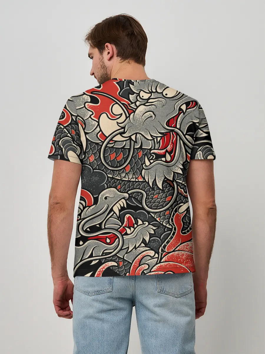 Мужская базовая футболка / Dsquared tatoo DRAGON