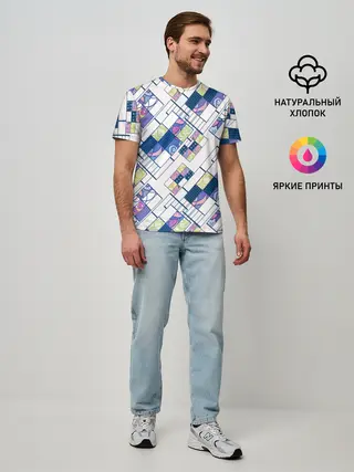 Мужская базовая футболка / Этнический узор пэчворк