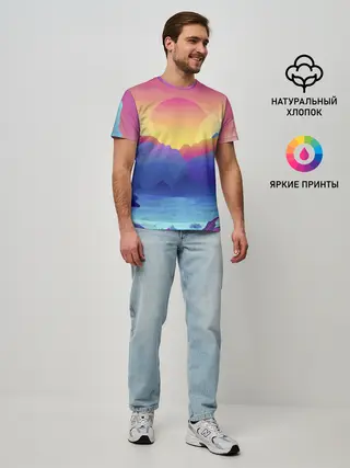 Мужская базовая футболка / Красочные Горы