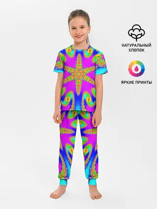 Детская пижама с брюками / Неоновый фрактал